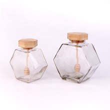 250ml 480ml hexagon glass honey pot jar with wooden dipper and cork lid